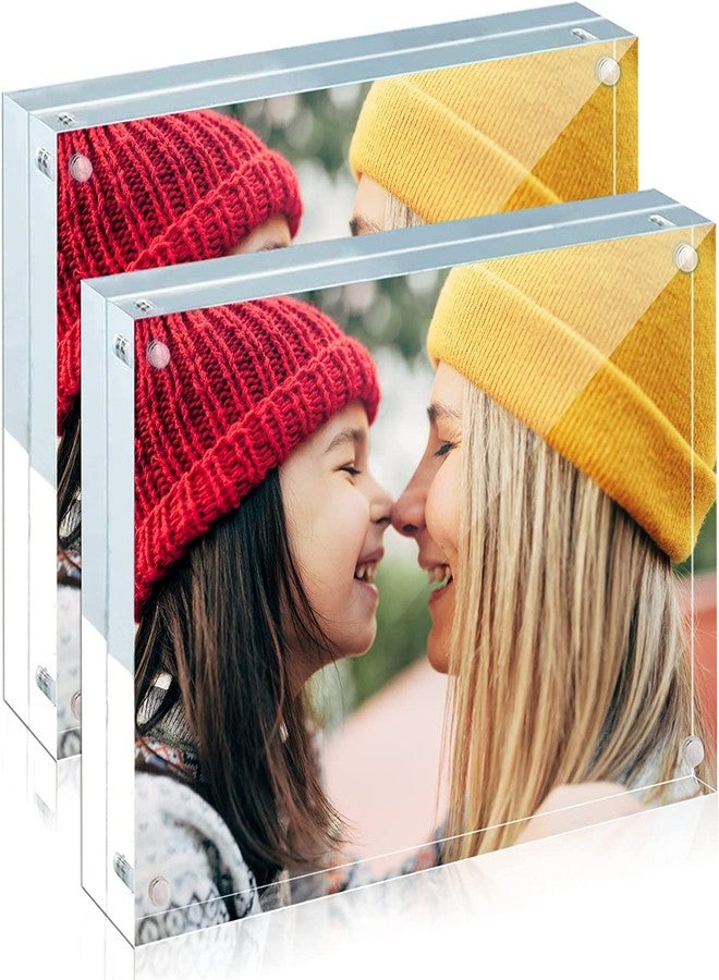 ILYXY 2 Pack Acrylic Frame 6x8, 20% Thicker, 24mm Thick Frameless Clear Picture Frame, Double Sided Magnetic Photo Frame, Free Standing Desktop Display Stand Acrylic Picture Frames - Image 1